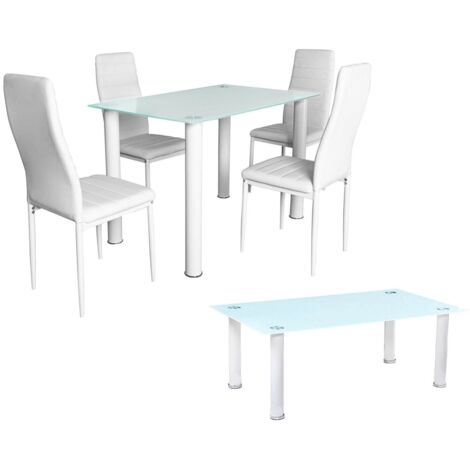 Pack Elegance: Mesa de Cristal Templado + 4 Sillas Polipiel + Mesa de Centro de Cristal Templado (1/5)