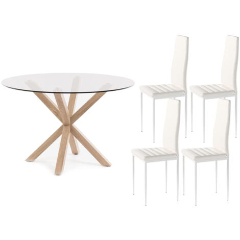 Pack Mesa Redonda de Cristal Templado + Sillas polipiel/metal