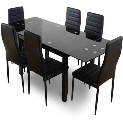Mesa de Cristal Extensible 170cm + 6 Sillas Polipiel (1/5)