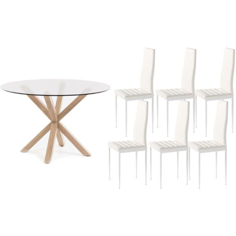 Pack Mesa Redonda de Cristal Templado + Sillas polipiel/metal