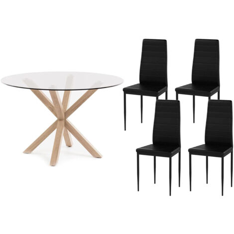 Pack Mesa Redonda de Cristal Templado + Sillas polipiel/metal