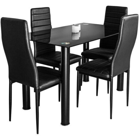 Mesa de Cristal Templado + 4 Sillas Polipiel. Comedor o Cocina