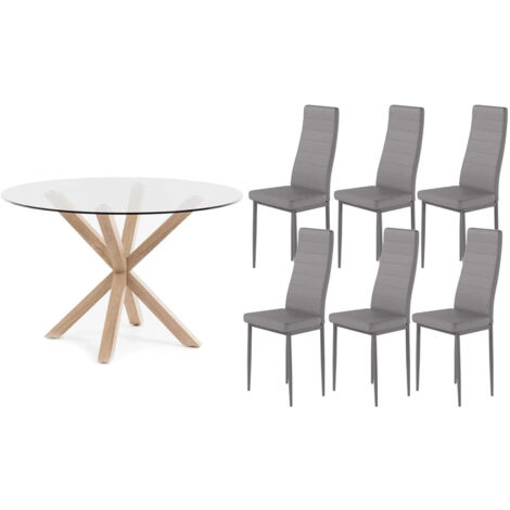Pack Mesa Redonda de Cristal Templado + Sillas polipiel/metal
