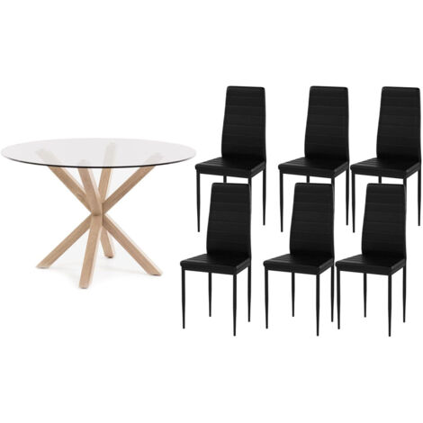 Pack Mesa Redonda de Cristal Templado + Sillas polipiel/metal
