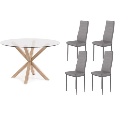 Pack Mesa Redonda de Cristal Templado + Sillas polipiel/metal