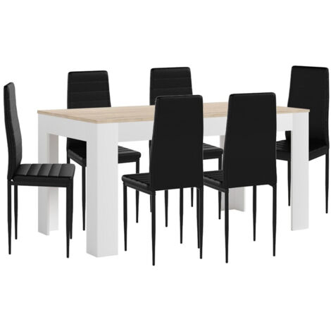 Mesa Extensible de Comedor o Cocina + 6 Sillas en Polipiel/metal