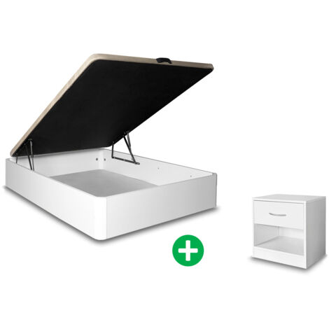 Pack Cama Canape Abatible + Mesita de Noche 1 Cajon Blanco (1/5)
