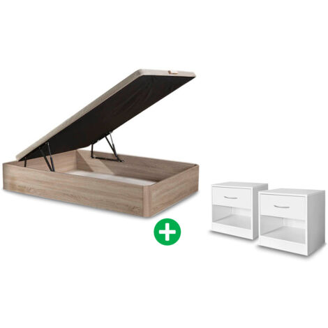 Pack Cama Canape Abatible + Mesita de Noche 1 Cajon Blanco