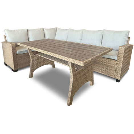 Sofa Rinconera + Mesa de Ratan PE Marron. Muebles de Jardin y Terraza (1/5)