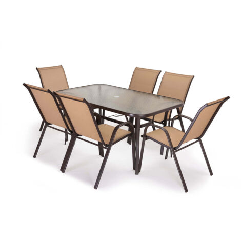 Mesa de Cristal Templado HC + 6 Sillas. Muebles de Jardin y Terraza
