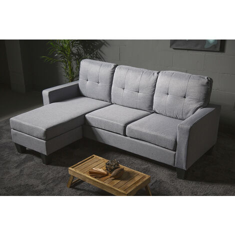 Sofá chaise-longue rut gris claro, reversible con opción de puff individual  aprovechando espacio y estilo