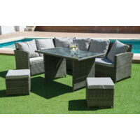 Sofa Rinconera + Mesa + 2 puffs de Ratan PE. Muebles de Jardin y Terraza