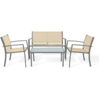Sofa + 2 Sillas + Mesa de Cristal Templado. Conjunto de Jardin y Terraza
