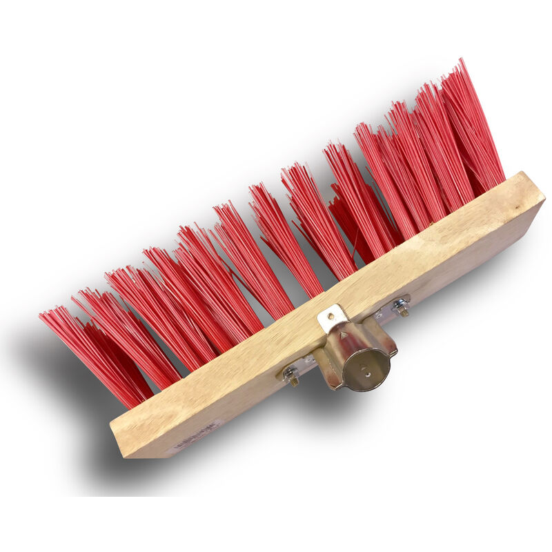 Balai de cantonnier manché, Longueur 32 cm, Piste Extérieur, Garnissage  Brosse PVC Rouge, Douille métal boulonnée Ø 28 mm, Manche Bois 1,40 mètre