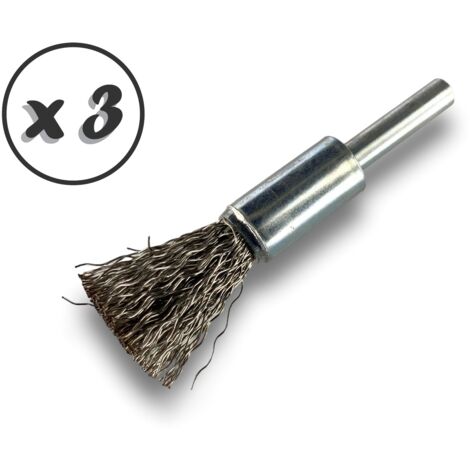 Brosse en bout sur tige Forme pinceau Fil INOX dur Diamètres variés - Quantité x 3 - Ø 12 mm - INOX - Dure