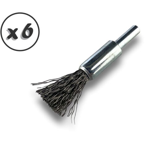 Brosse en bout sur tige Forme pinceau Fil ACIER dur Diamètres variés - Quantité x 6 - Ø 12 mm - acier - Dure (1/5)