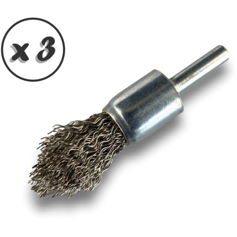 Brosse en bout sur tige Fil ACIER dur Forme pointe Diamètres variés - Quantité x 3 - Ø 18 mm - acier - Dure (1/5)