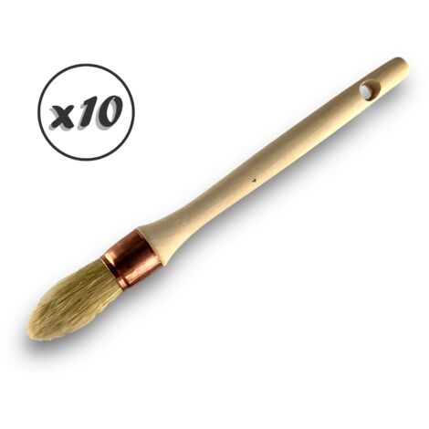 Lot de 10 pinceaux de pouce à rechampir  Brosse ronde en soie blanche  Ø 25 mm  Idéal peinture rénovation volets moulures plinthes angles persiennes  Manche bois brut  Kibros 371D254x10