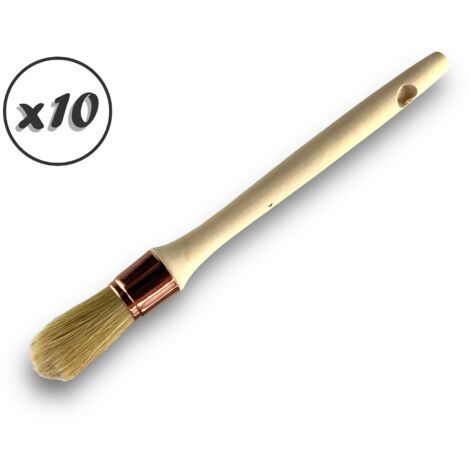 Lot de 10 pinceaux de pouce  Brosse ronde en soie blanche  Ø 25 mm  Idéal peinture rénovation volets moulures plinthes angles persiennes  Manche bois brut  Kibros 370D254x10