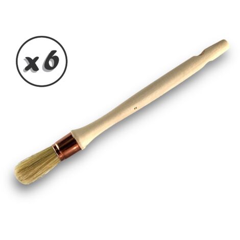 Lot de 6 pinceaux de pouce  Brosse ronde en soie blanche  Ø 20 mm  Idéal peinture rénovation volets moulures plinthes angles persiennes  Manche bois brut  Kibros 370D212x6