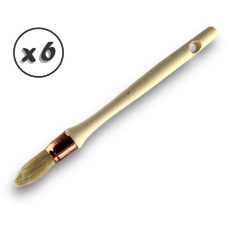 Lot de 6 pinceaux de pouce à rechampir Brosse ronde en soie blanche Ø 19 mm Idéal peinture rénovation volets moulures plinthes angles persiennes Manche bois brut Kibros 371D190x6