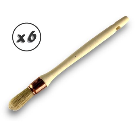 Lot de 6 pinceaux de pouce Brosse ronde en soie blanche Ø 19 mm Idéal peinture rénovation volets moulures plinthes angles persiennes Manche bois brut Kibros 370D191x6