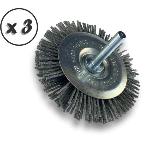Brosse circulaire sur tige Ø 75 mm 1/2/3 rangs  NYLON abrasif grain 80 - Quantité x 3 - Ø 75 mm - 1 rang - Grain 80 (1/5)