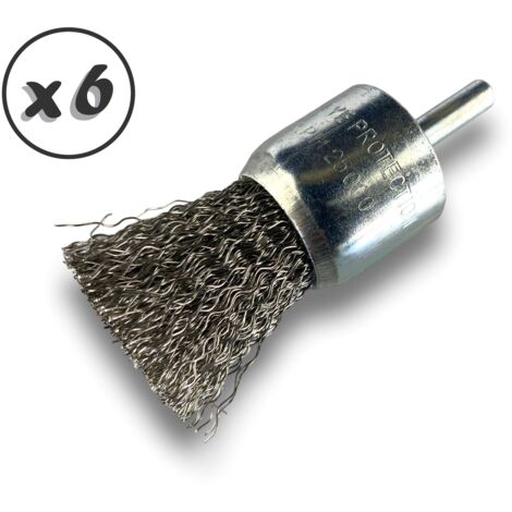 Brosse en bout sur tige Forme pinceau Fil INOX dur Diamètres variés - Quantité x 6 - Ø 28 mm - INOX - Dure
