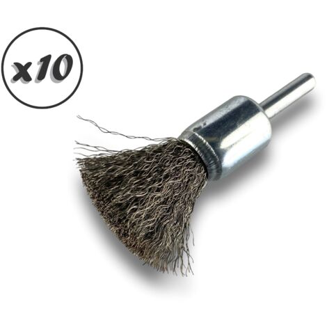 Brosse en bout sur tige Forme pinceau Fil INOX souple Diamètres variés - Quantité x10 - Ø 18 mm - INOX - Souple