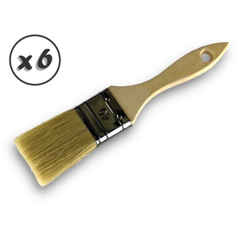 Lot de 6 pinceaux queue de morue  Soie blanche  Largeur 40 mm  Epaisseur double tous types de travaux et laques  Peinture huile acrylique colle lasure teinture apprêt résine  Kibros 32240x6