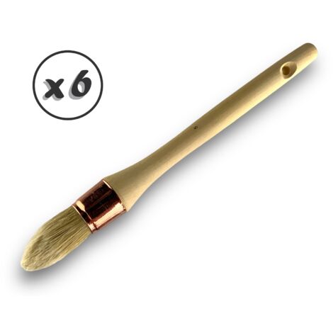 Lot de 6 pinceaux de pouce à rechampir Brosse ronde en soie blanche Ø 27 mm Idéal peinture rénovation volets moulures plinthes angles persiennes Manche bois brut Kibros 371D275x6