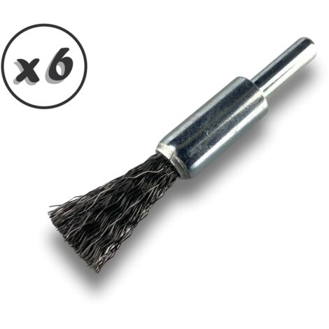 Brosse en bout sur tige Forme pinceau Fil ACIER souple Diamètres variés - Quantité x 6 - Ø 12 mm - acier - Souple