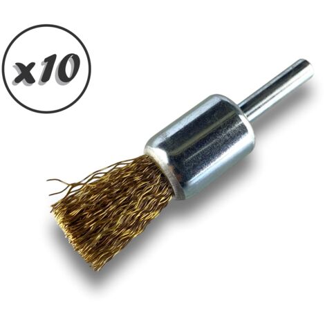 Brosse en bout sur tige Forme pinceau Fil LAITON dur Diamètres variés - Quantité x10 - Ø 18 mm - LAITON - Dure (1/5)