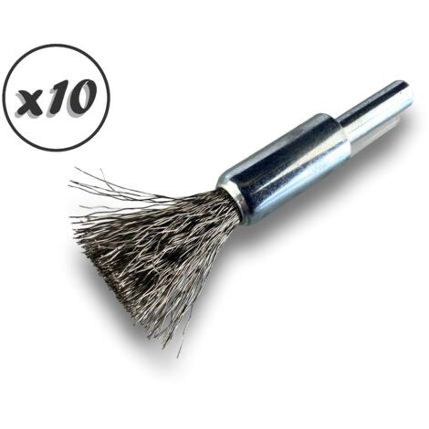 Brosse en bout sur tige Forme pinceau Fil INOX souple Diamètres variés - Quantité x10 - Ø 12 mm - INOX - Souple (1/5)