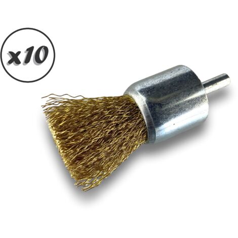 Brosse en bout sur tige Forme pinceau Fil LAITON dur Diamètres variés - Quantité x10 - Ø 28 mm - LAITON - Dure