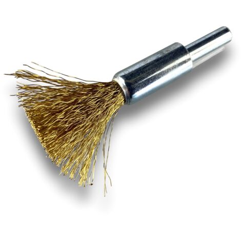 Brosse en bout sur tige Forme pinceau Fil LAITON souple Diamètres variés - Quantité x 1 - Ø 12 mm - LAITON - Souple