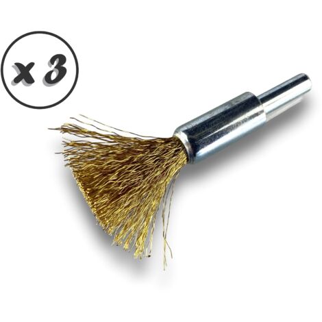 Brosse en bout sur tige Forme pinceau Fil LAITON souple Diamètres variés - Quantité x 3 - Ø 12 mm - LAITON - Souple