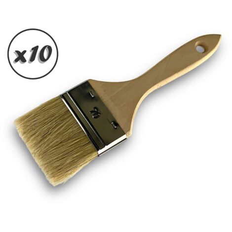 Lot de 10 pinceaux queue de morue  Soie blanche  Largeur 70 mm  Epaisseur double tous types de travaux et laques  Peinture huile acrylique colle lasure teinture apprêt résine  Kibros 32270x10