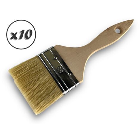Lot de 10 pinceaux queue de morue Soie blanche Largeur 80 mm Epaisseur double tous types de travaux et laques Peinture huile acrylique colle lasure teinture apprêt résine Kibros 32280x10