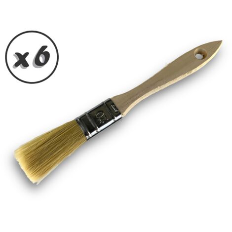 Lot de 6 pinceaux queue de morue Soie blanche Largeur 20 mm Epaisseur double tous types de travaux et laques Peinture huile acrylique colle lasure teinture apprêt résine Kibros 32220x6 (1/5)
