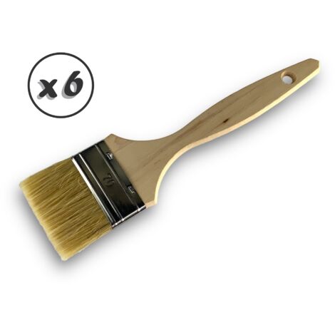 Lot de 6 pinceaux queue de morue Soie blanche Largeur 70 mm Epaisseur simple tous types de travaux Peinture huile acrylique colle lasure teinture apprêt résine Kibros 32070x6
