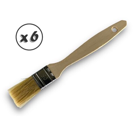 Lot de 6 pinceaux queue de morue Soie blanche Largeur 30 mm Epaisseur simple tous types de travaux Peinture huile acrylique colle lasure teinture apprêt résine Kibros 32030x6 (1/5)