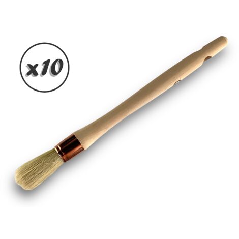 Lot de 10 pinceaux de pouce  Brosse ronde en soie blanche  Ø 18 mm  Idéal peinture rénovation volets moulures plinthes angles persiennes  Manche bois brut  Kibros 370D180x10