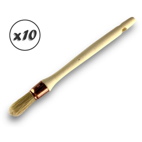 Lot de 10 pinceaux de pouce Brosse ronde en soie blanche Ø 19 mm Idéal peinture rénovation volets moulures plinthes angles persiennes Manche bois brut Kibros 370D191x10