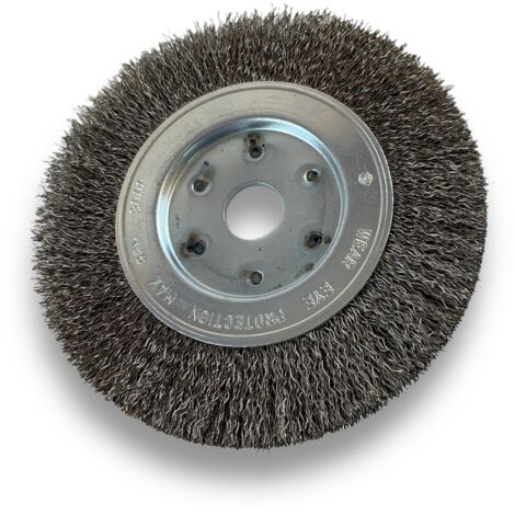 Brosse circulaire INOX Ø 150 mm Epaisseur 1 rang Fil dur 0.30 mm ondulé Alésage 20 mm + réducteur bague 16/12 mm Touret meuleuse affûteuse ponceuse Kibros 215151IT