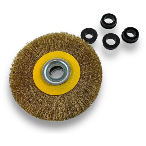 Brosse circulaire LAITON Ø 125 mm Epaisseur 3 rangs Fil souple 0.20 mm ondulé Alésage 16 mm Touret meuleuse affûteuse ponceuse Brossage décapage polissage dérouillage Kibros 234128LV