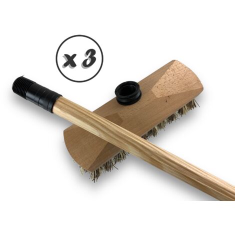 Lot de 3 balais lave Pont mélange union naturel Manche en bois 1,25 m Sortie 35 mm Imitation chiendent Tête en bois VC2693 Kibros