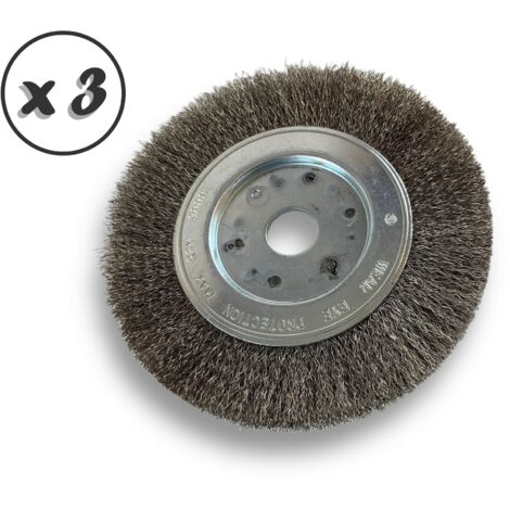 Lot de 3 brosses circulaires INOX Ø 150 mm Epaisseur 1 rang Fil souple 0.20 mm ondulé Alésage 20 mm + réducteur bague 16/12 mm Touret meuleuse affûteuse ponceuse Kibros 215151IVx3