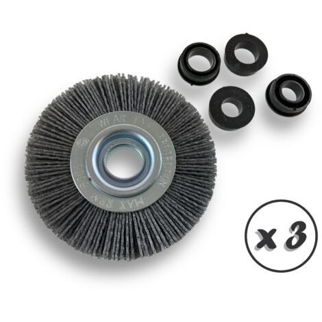 Lot de 3 brosses circulaires NYLON Abrasif Ø 100 mm Epaisseur 2 rangs Carbure de silicium Grain 80 Alésage 16 mm Touret meuleuse ponceuse Brossage décapage Kibros 234102KR80x3 (1/5)