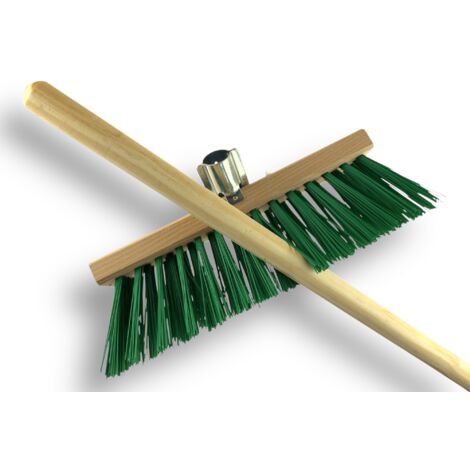 Balai de Jardinage 32 cm Garnissage PVC Vert Douille métal Ø 28 mm boulonnée Manche Bois 1,40 m Nettoyage extérieur Feuilles et gravillons Résistant et maniable Kibros 532CDVM